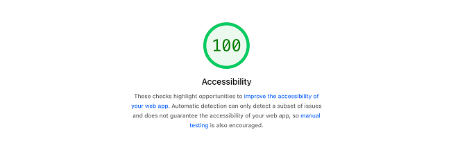 A Picture of the accessibility score of AMRA Energy's new website. A score of 100/100 was achieved on Google PageSpeed.