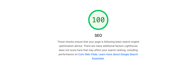SEO score of AMRA Energy's new website according to Google PageSpeed. We attained a score of 100/100.