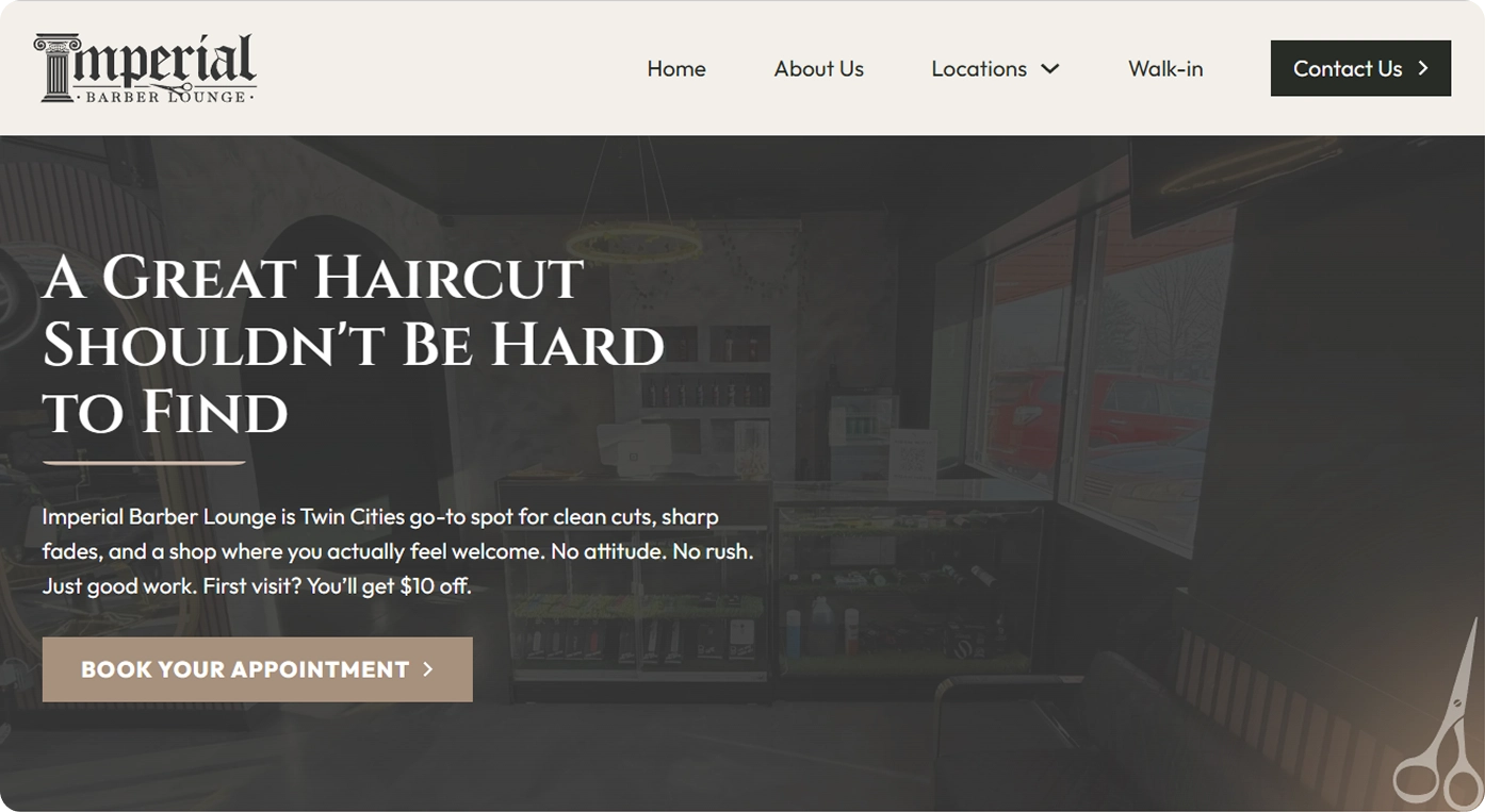 Imperial barber lounge website hero section