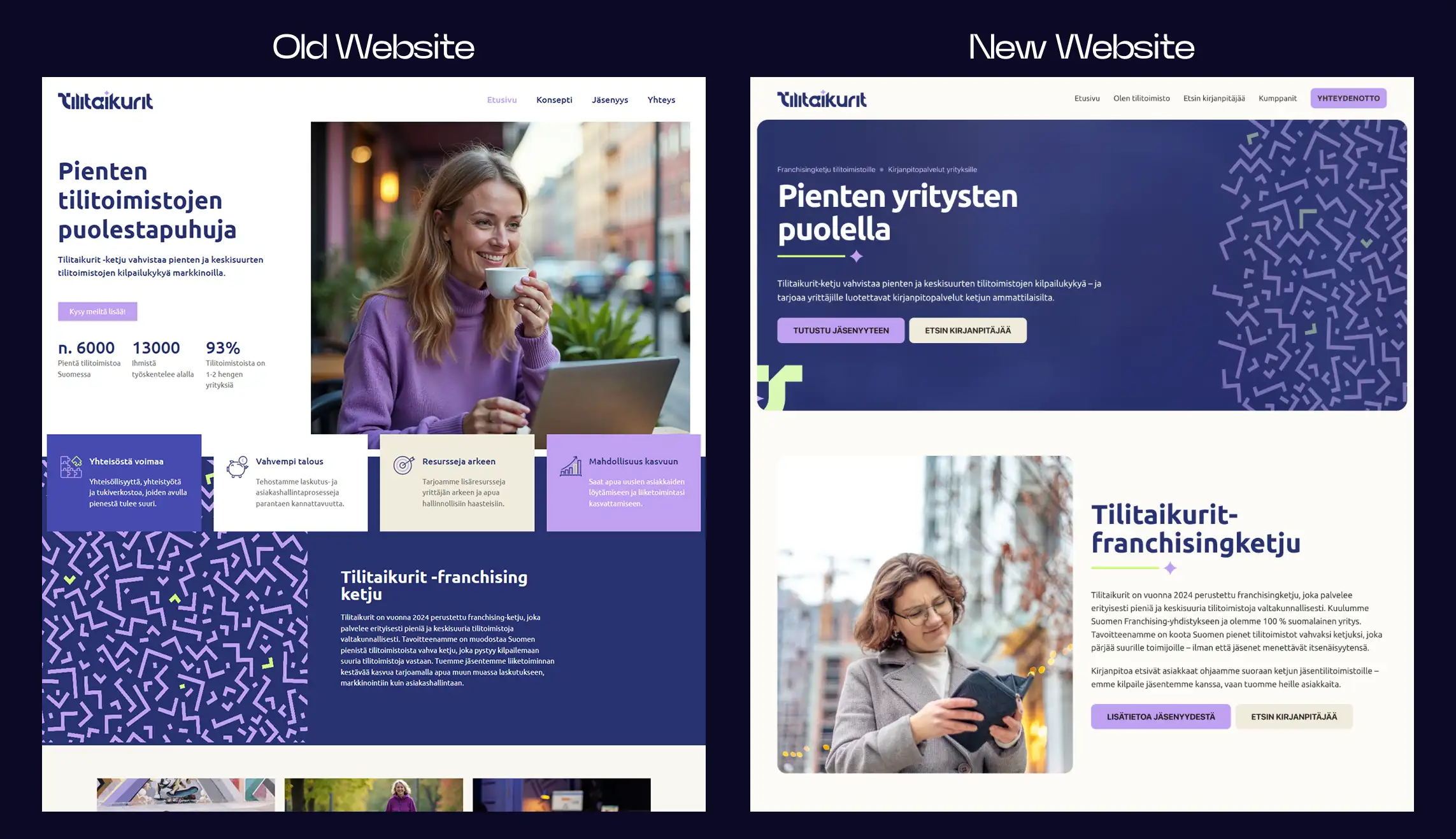 Before & after comparison of the old & new website of Tilitaikurit